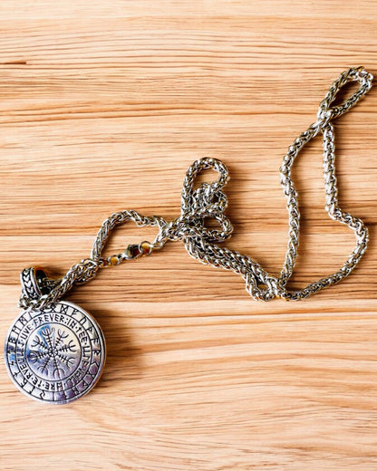 Collana "Albero della Vita" in acciaio inossidabile con personalizzazione, con il simbolo Aegishjalmur, (Elmo del Terrore)