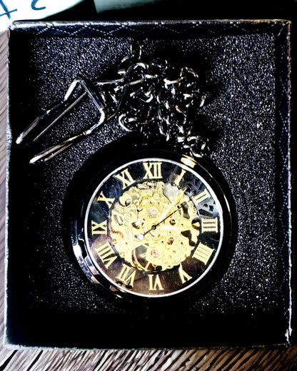 Orologio Meccanico da Tasca in Stile Retro, Impermeabile, Semi-automatico - colore Nero - Ideale come Regalo, incisione