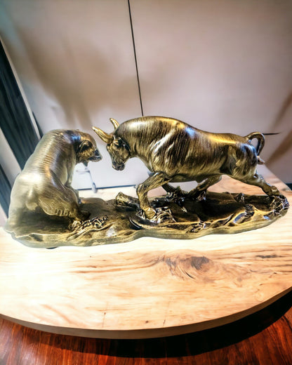 Scultura "Due rivali" - Toro e Orso - Simbologia del Mercato Finanziario, Possibilità di Incisione - colore Rame