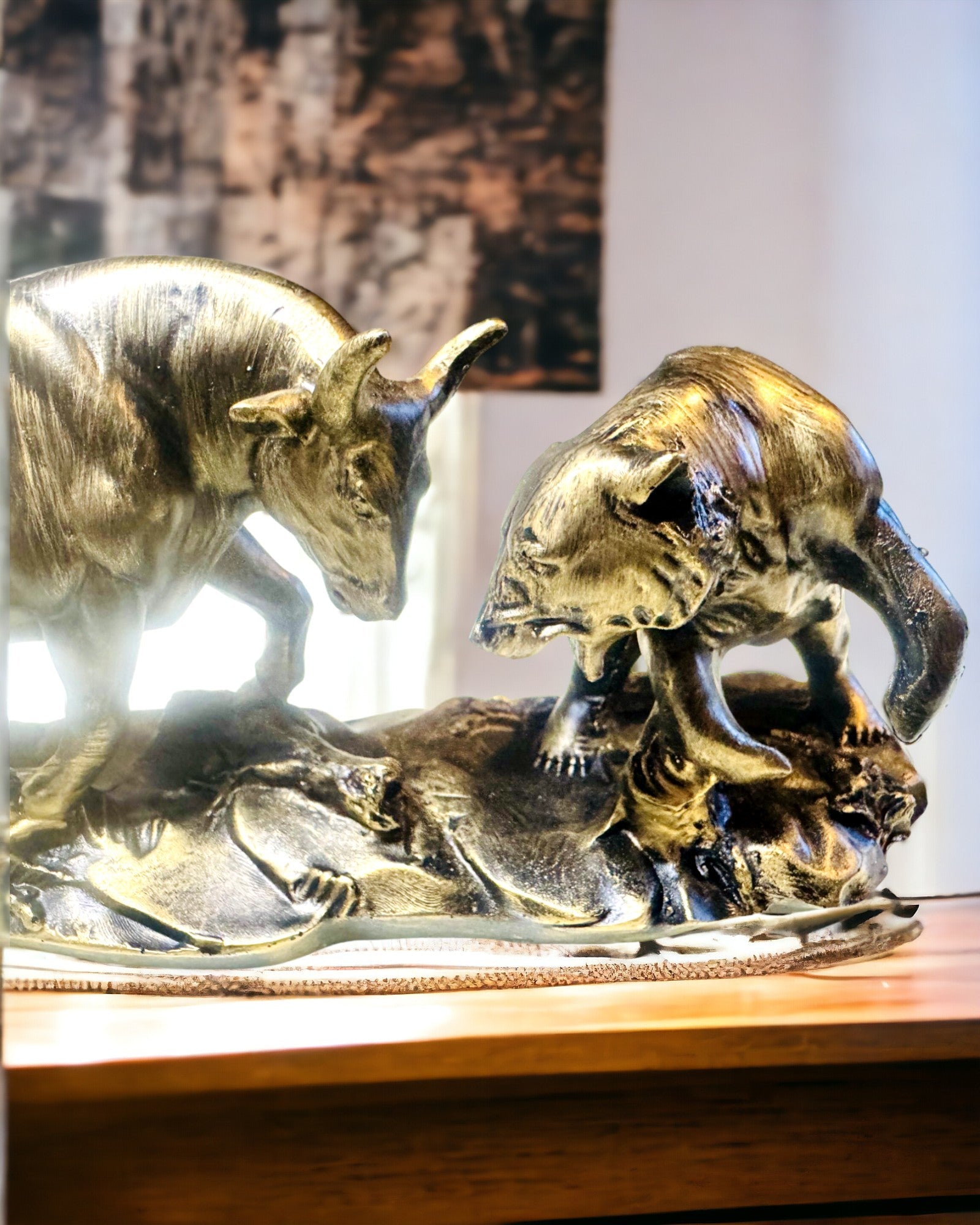 Scultura "Due rivali" - Toro e Orso - Simbologia del Mercato Finanziario, Possibilità di Incisione - colore Rame