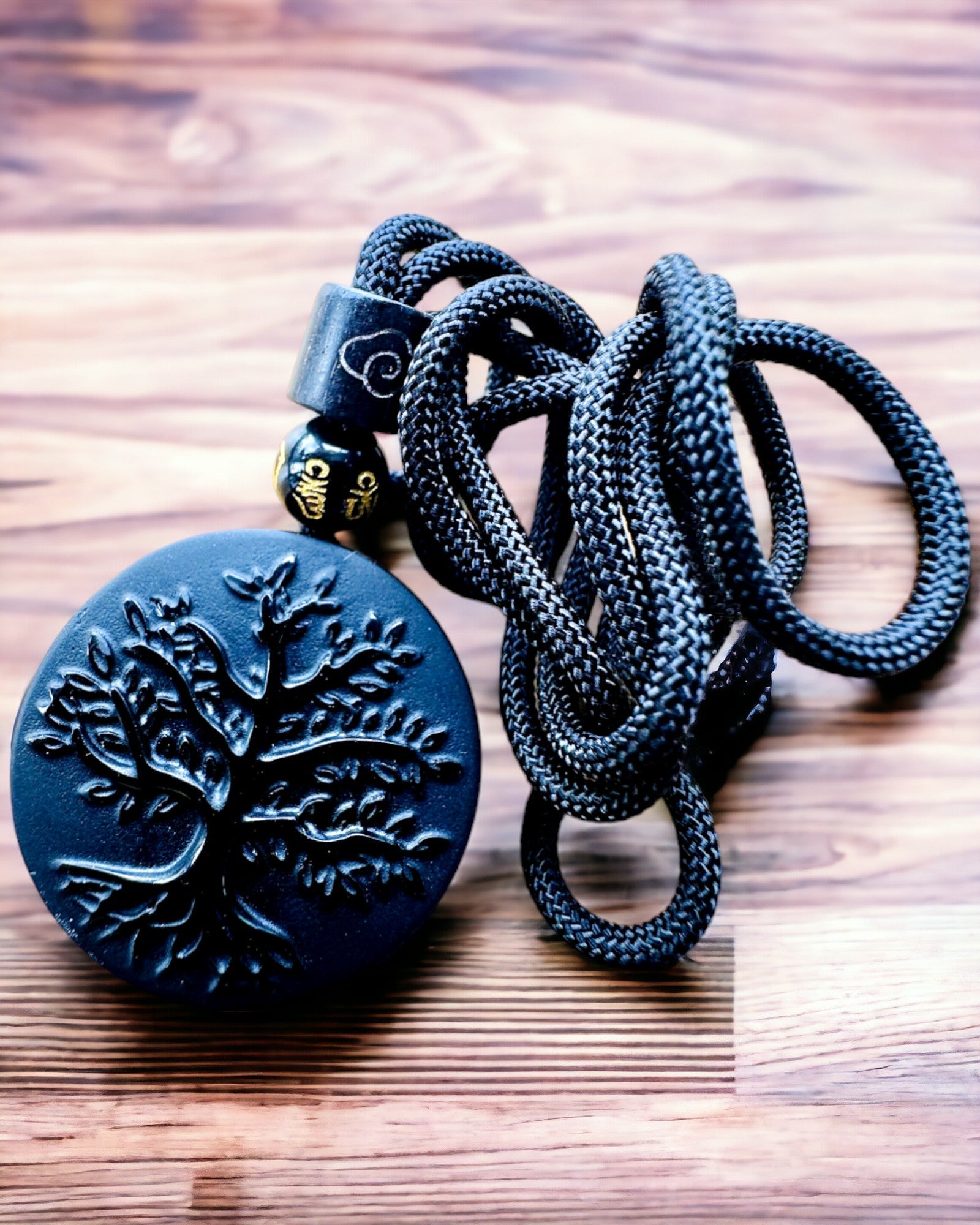 Collana "Albero della Vita" in Obsidiana - personalizzazione con incisione