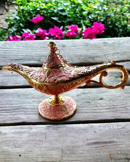 Lampada Magica di Aladino con Opzione di Incisione - Variante Rosa, intrecciata con oro