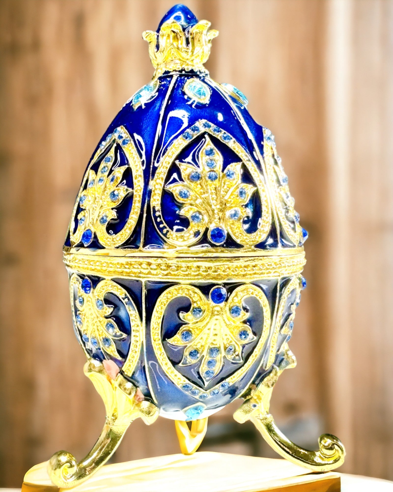 Uovo Fabergé Esclusivo - colore blu scuro – Scatola Decorativa per Gioielli in Smalto