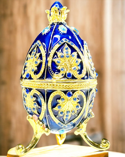 Uovo Fabergé Esclusivo - colore blu scuro – Scatola Decorativa per Gioielli in Smalto