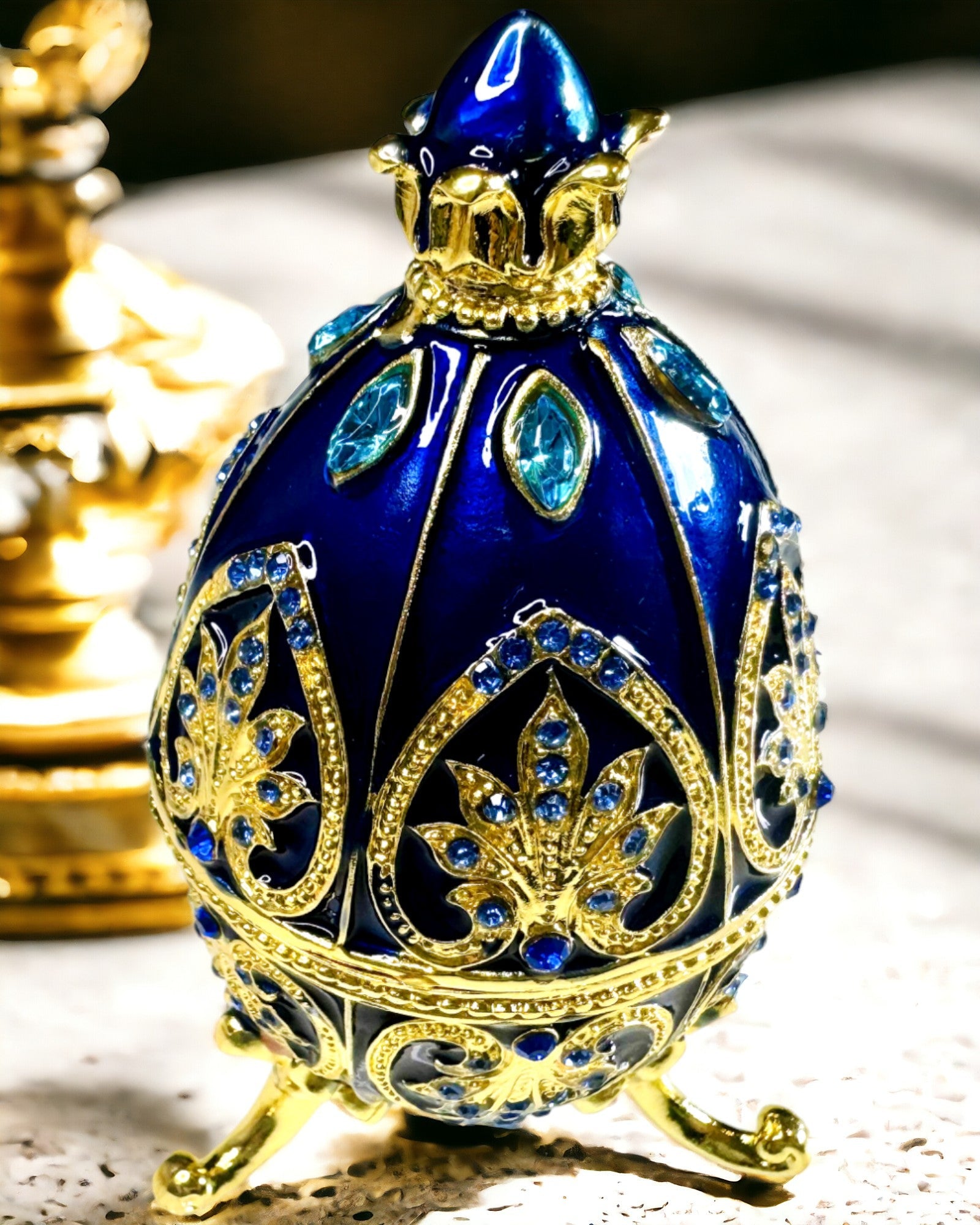 Uovo Fabergé Esclusivo - colore blu scuro – Scatola Decorativa per Gioielli in Smalto