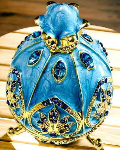 Uovo Fabergé Celestiale – Organizer per Gioielli Smaltato - colore blu cielo. Personalizzazione con incisione.